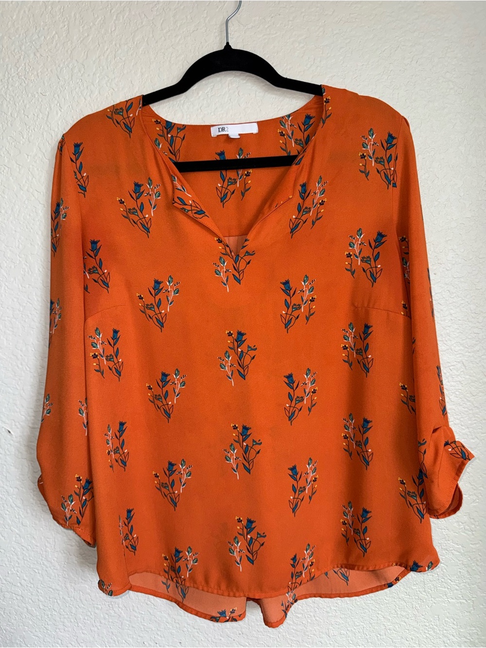 DR2 Burnt Orange Floral Notch-Neck Blouse